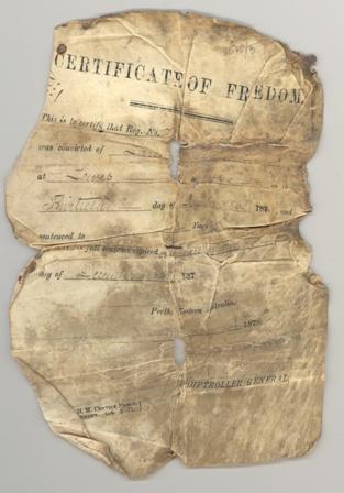 A surviving example Certificate of Freedom similar to that issued to James BELBIN on 23 November 1811