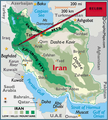 Map of Iran showing location of BELBIN in Ilam Province