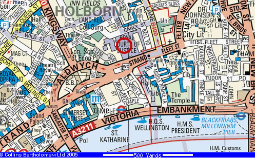 Modern day map of the 1788 area of London where James BELBIN'S Vere Street was situated
